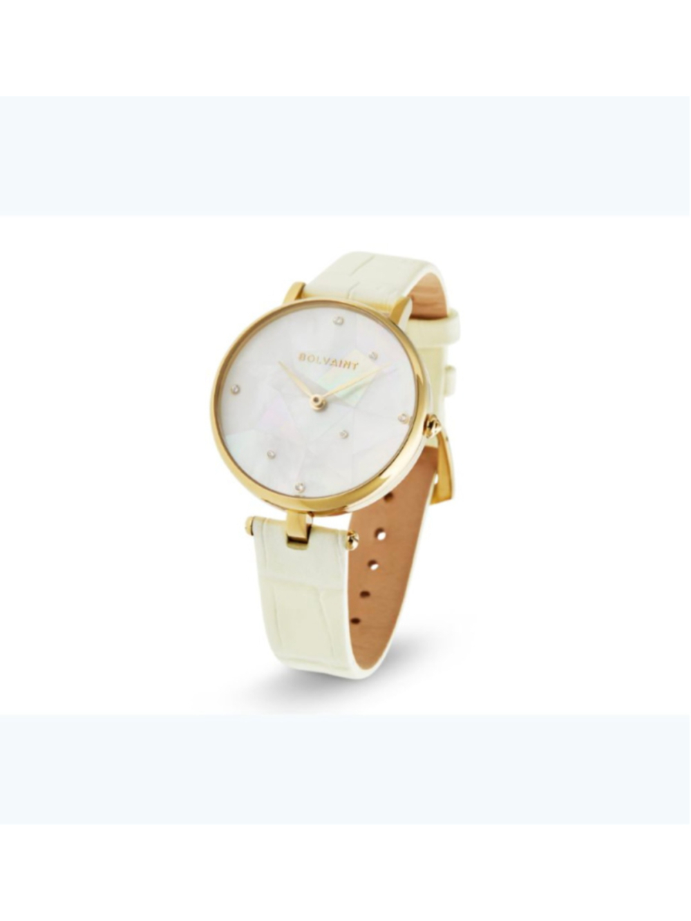 Womens watch Bolvaint gold white mother of pearl cream white leather women watch